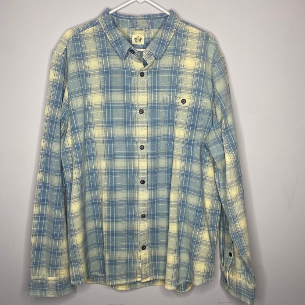 Pacifica Stretch Twill Overshort Marine Layer Plaid Flannel XX Large Blue Yellow